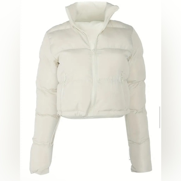 Cropped Puffer Jacket-Winter White - Picture 2 of 7